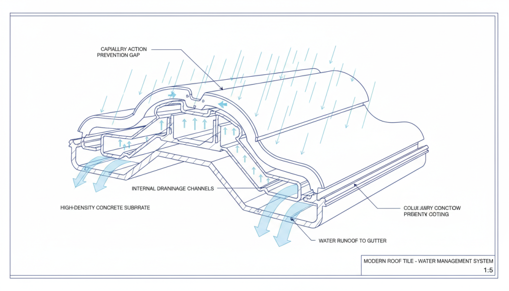 découvrez comment la forme des tuiles modernes utilise la capillarité pour maîtriser le ruissellement et optimiser l'absorption de l'eau, assurant ainsi une meilleure protection et durabilité des toitures.