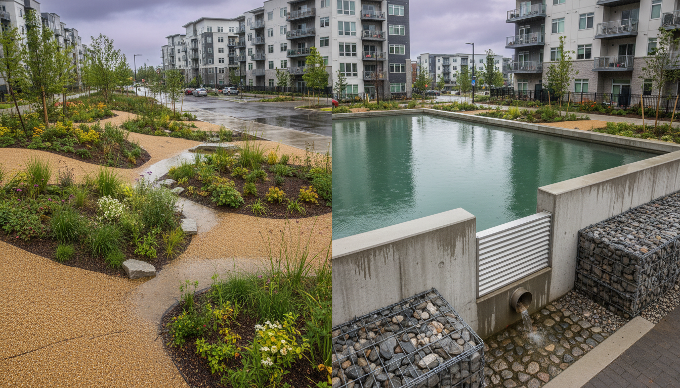 découvrez les solutions de gestion des eaux pluviales : rétention ou infiltration, et comprenez les obligations légales pour prévenir les inondations efficacement.